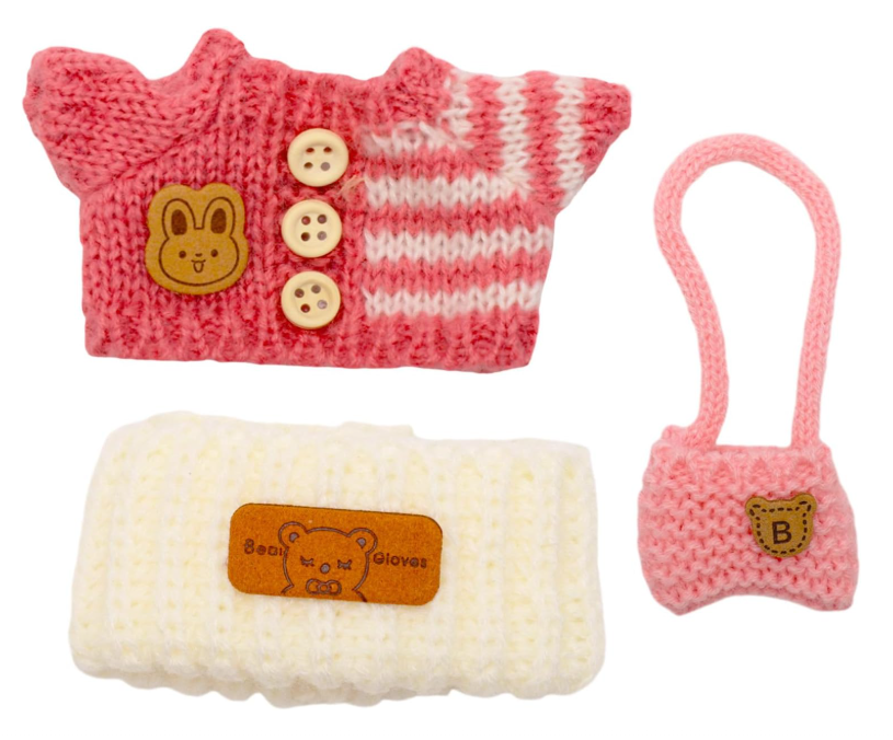 3pcs Clothes Outfit for 17cm Dolls, Adorable Pink White Doll