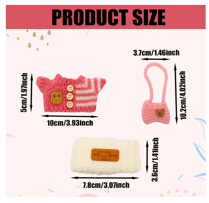 3pcs Clothes Outfit for 17cm Dolls, Adorable Pink White Doll