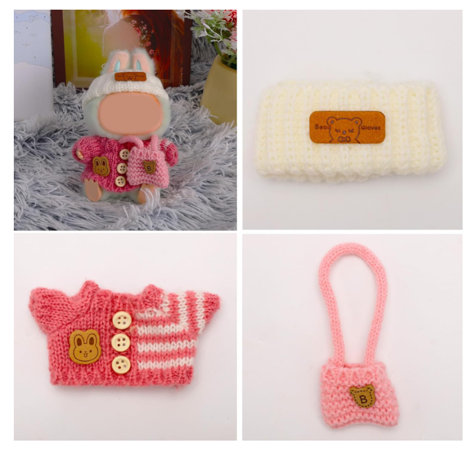 3pcs Clothes Outfit for 17cm Dolls, Adorable Pink White Doll