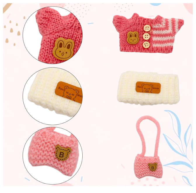 3pcs Clothes Outfit for 17cm Dolls, Adorable Pink White Doll